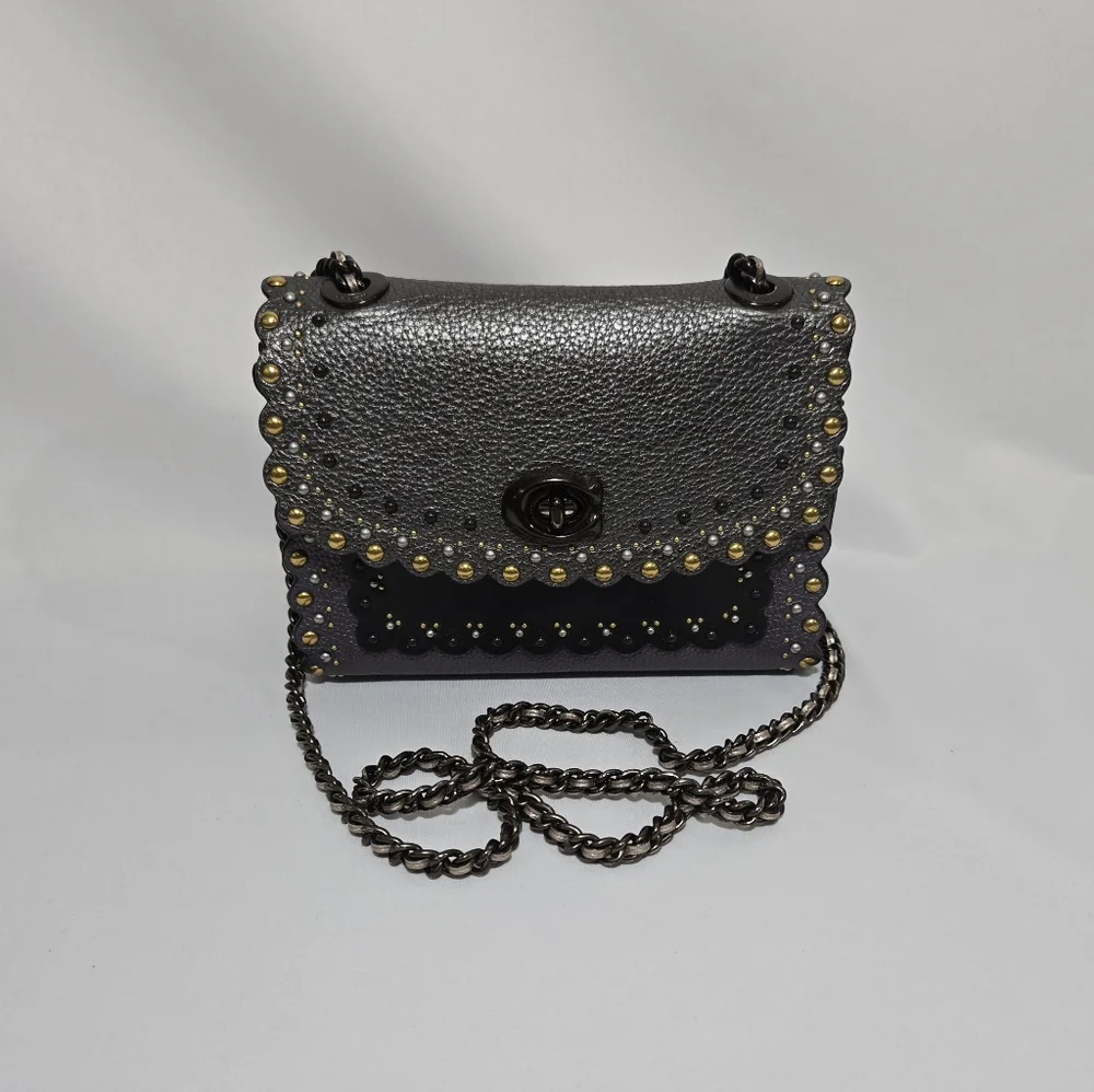 Coach Restored Parker 18 With Scallop Rivets Pewter/Metallic Eggplant Purse